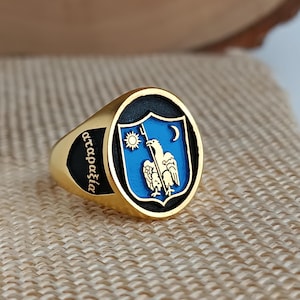 Personalized Gold Signet Ring Custom Engraved, Family Crest Ring, Coat of Arms Ring for Personalized Jewelry