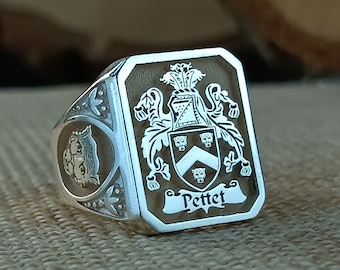 Family Silver Ring, Family Crest Signet Ring,Christmas giftValentine's day, Coat of Arms Ring,Crest Rings, Custom Signet Ring,