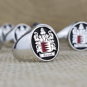 Perfect Gift for Men, Fathers, and Heritage Enthusiasts - Personalized Heirloom Ring, Custom Family Crest Signet Ring - Gold Plated Coat of