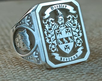 Family Crest Signet Ring Father's Day gift, Coat of Arms Ring, Family Crest Rings, Custom Signet Ring, Crest Ring