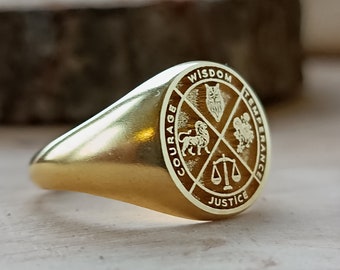 Stoic Rings,Justice Wisdom Temperance Courage Ring,Family Crest Rings,University Rings,Gifts,Justice Wisdom Ring