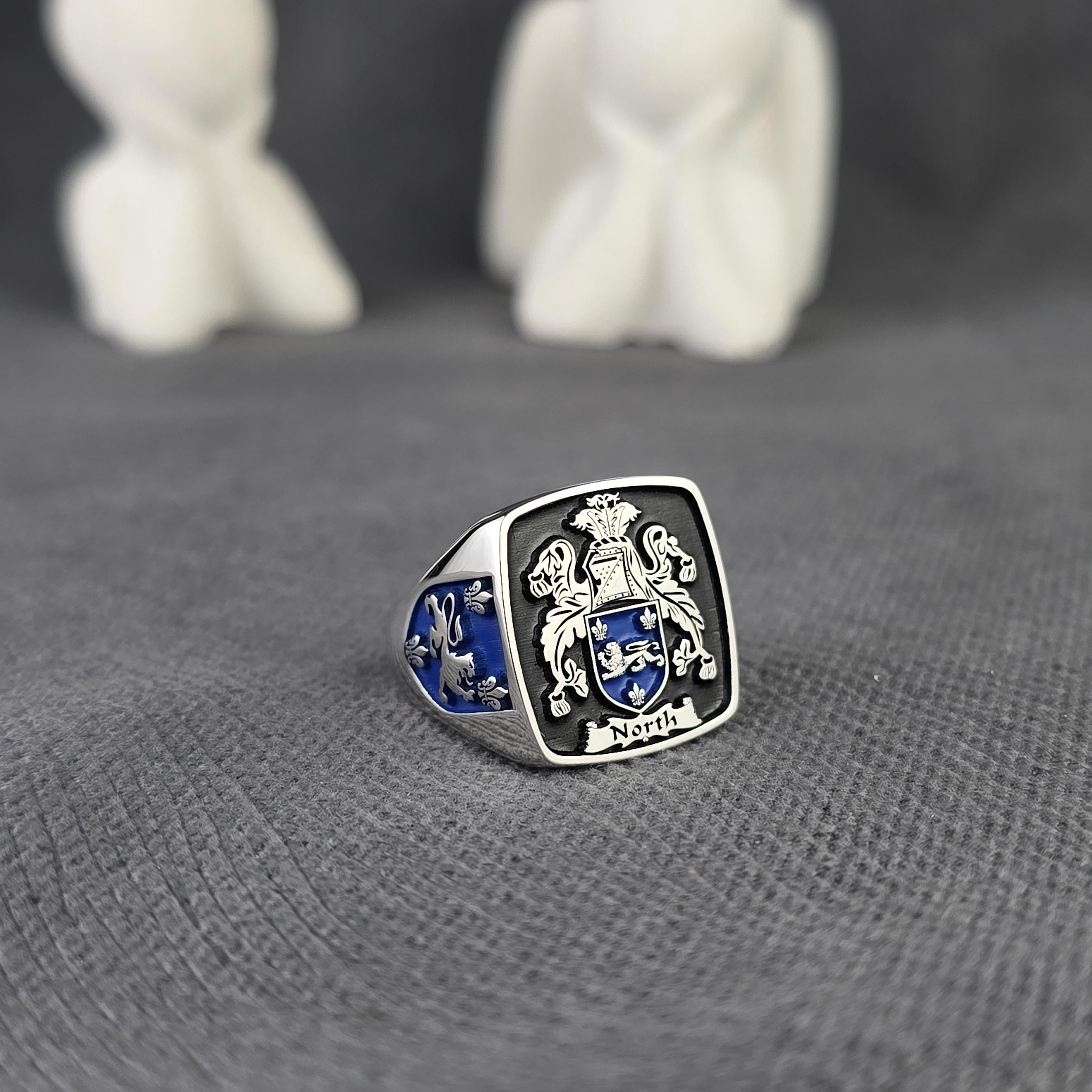 Custom Family Crest Ring / Sterling Silver Coat of Arms Jewelry / Heraldic Shield Signet Ring / Personalized Gift for Men