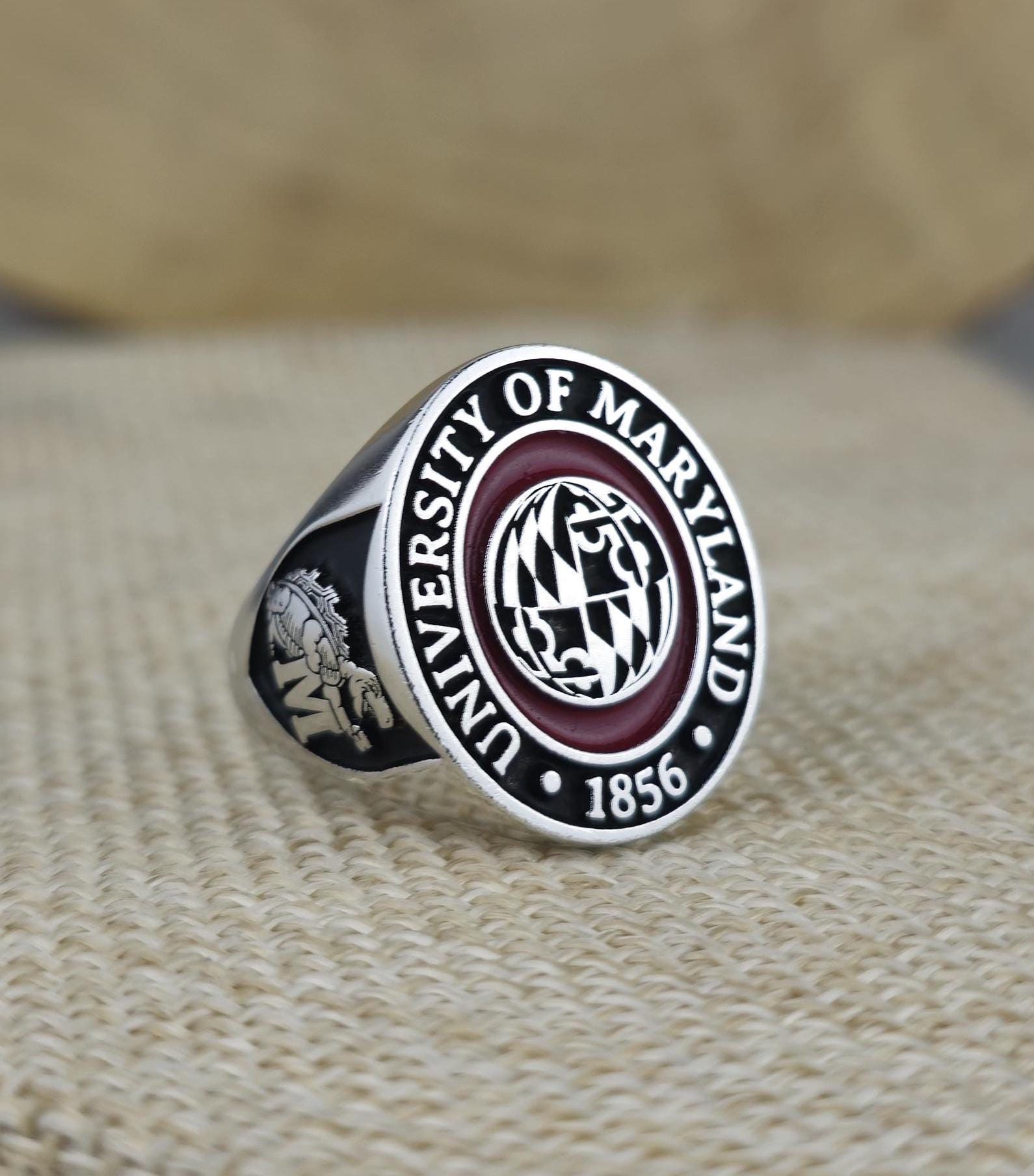 Engraved College Ring 18号 University of Maryland Terps Sterling Silver College Signet Ring