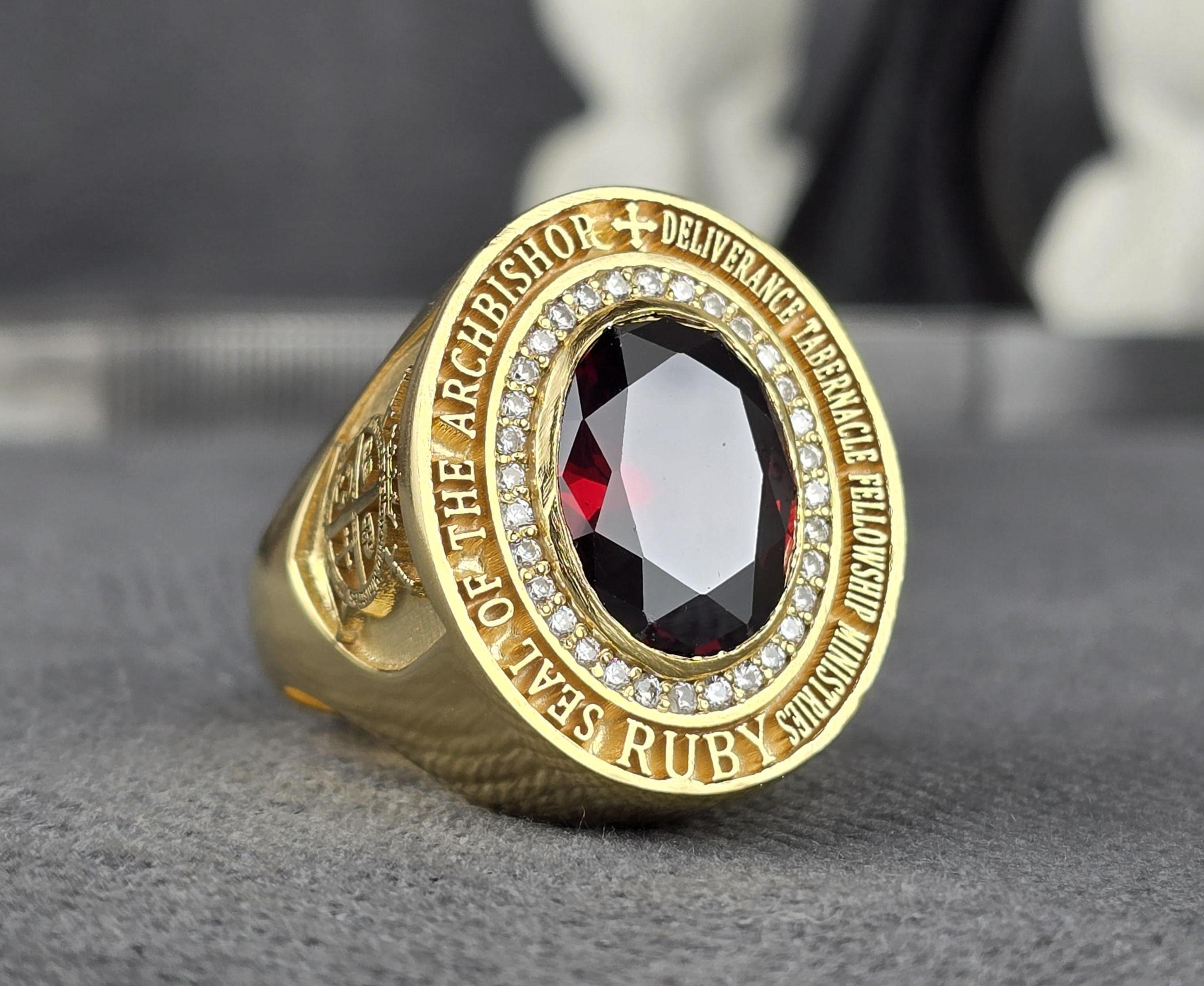 Religious Ruby Gold Bishop Ring With Ruby Stone, Custom Archbishop Seal Ring ...