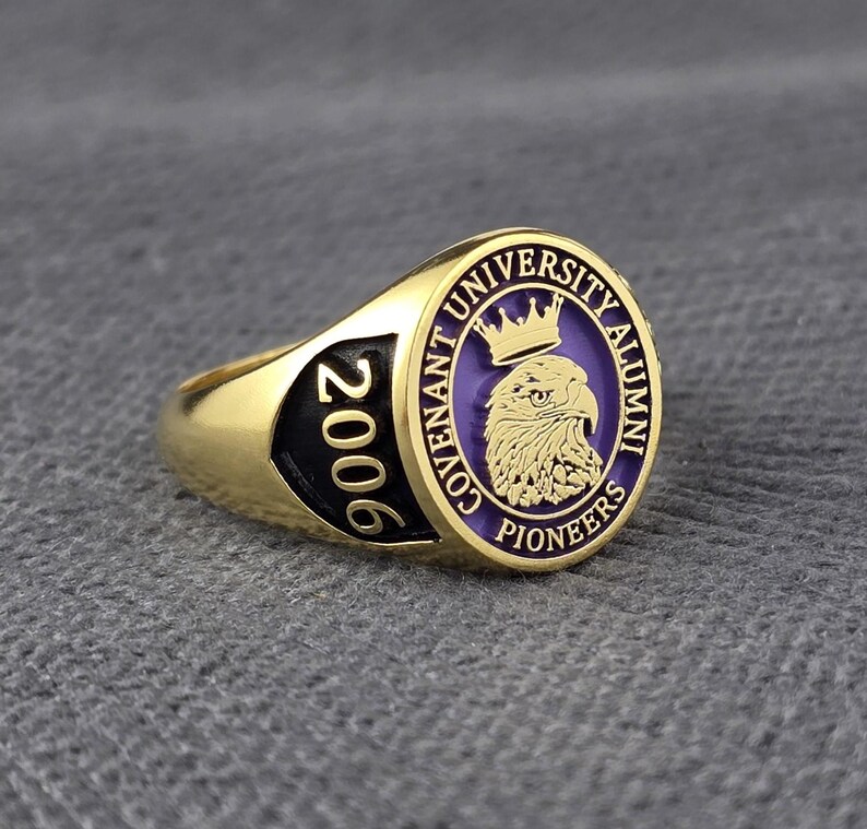 Custom Gold Plated College Graduation Ring With Eagle Emblem and Year ...