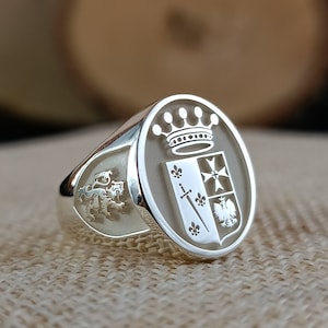 Anillos de escudo familiar, anillo de sello personalizado, anillo de sello de escudo familiar, joyería personalizada, anillo de sello de escudo de armas de oro sólido, regalo de Navidad