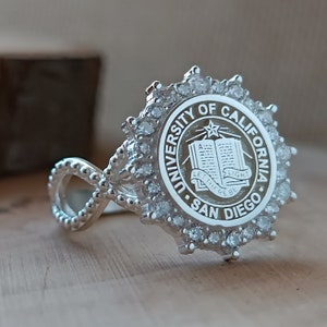 Custom University Ring, High School Ring, Personalized College Ring, Silver School Ring, Silver Class Ring Graduation Ring Family Crest Ring