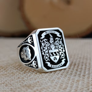 Anpassad graverad signetring i sterlingsilver, personligt familjevapen, 24K guld, vintage