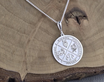 Wisdom, Justice, Temperance, Moderation, Virtues Necklace, Virtues Silver Necklace, Special Design,Stoic Gift, Stoic Micron Coating Necklace