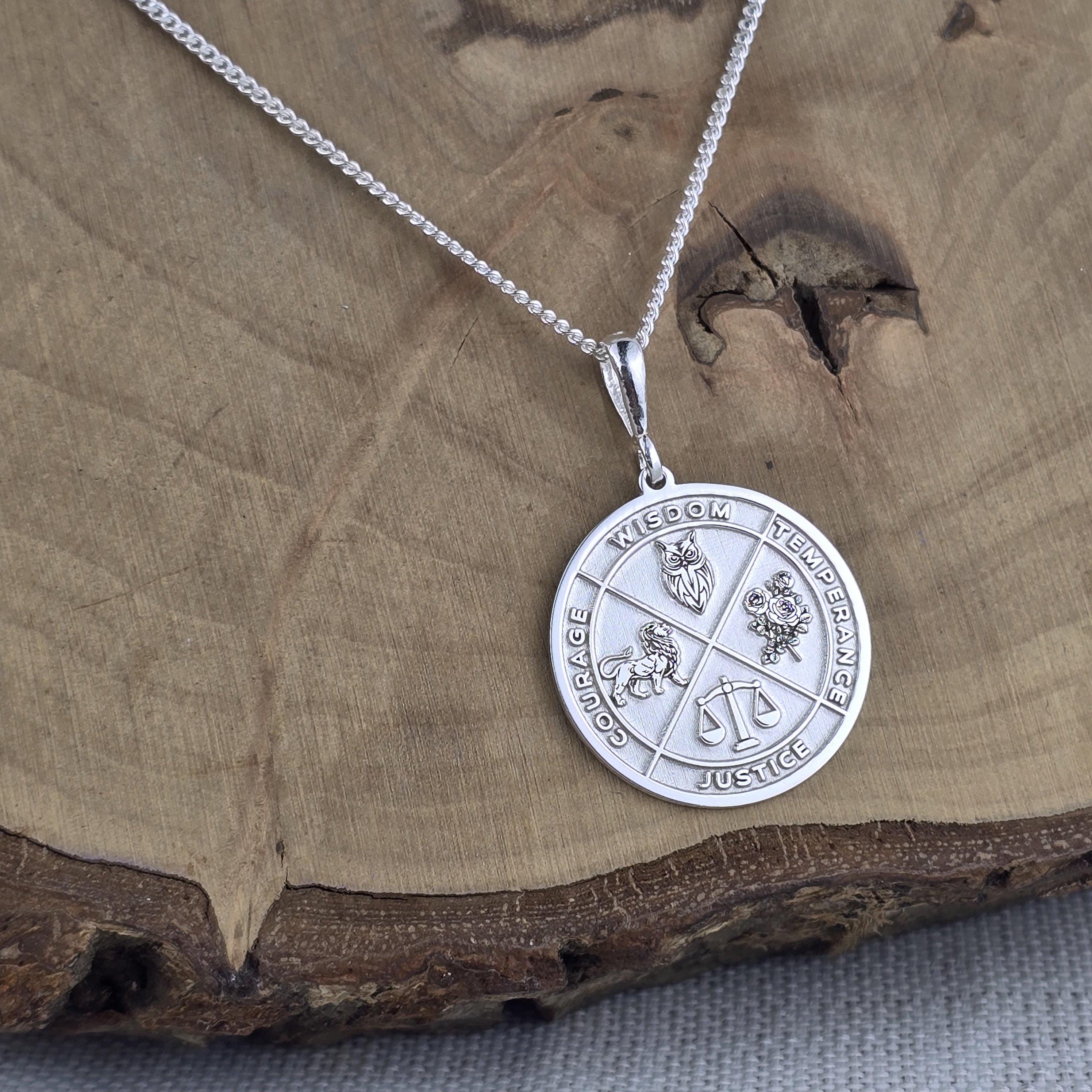 Wisdom, Justice, Temperance, Moderation, Virtues Necklace, Virtues Silver Necklace, Special Design,Stoic Gift, Stoic Micron Coating Necklace