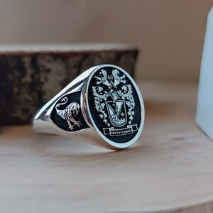 Anillos de escudo familiar, anillo de sello personalizado, anillo de sello de escudo familiar, joyería personalizada, anillo de sello de escudo de armas de oro sólido, regalo de Navidad