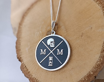 Memento Mori, Silver Neckace, Personalized Memento Mori Pendant,Dainty Amor Fati Jewelry,Skull Coin Pendant,Stoic Silver Necklace
