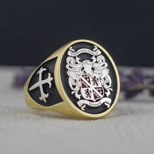 Custom Family Crest Signet Ring  Gold Plated Coat of Arms Jewelry Perfect Gift for Men, Heritage Enthusiasts  Personalized Heirloom Ring