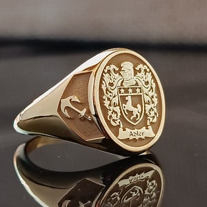 10K goud, 14K goud, 18K goud, familiewapen wapenschild aangepaste ring voor gepersonaliseerde ringen, aangepaste ring met gepersonaliseerd goud en zilver