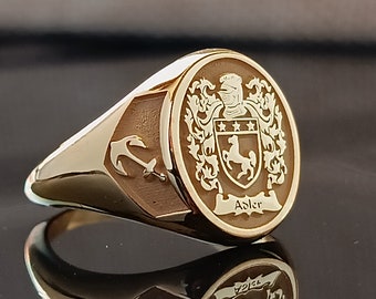 10K Gold, 14K Gold, 18K Gold, Family Crest Coat of Arms Custom Ring for Personalized Rings, Custom Ring with Personalized Gold and Silver