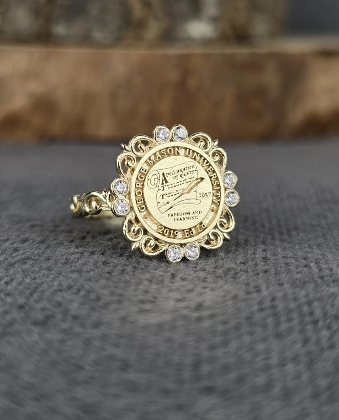Vintage Filigree Graduation Ring for Her, Custom Gold Alumni Signet ...