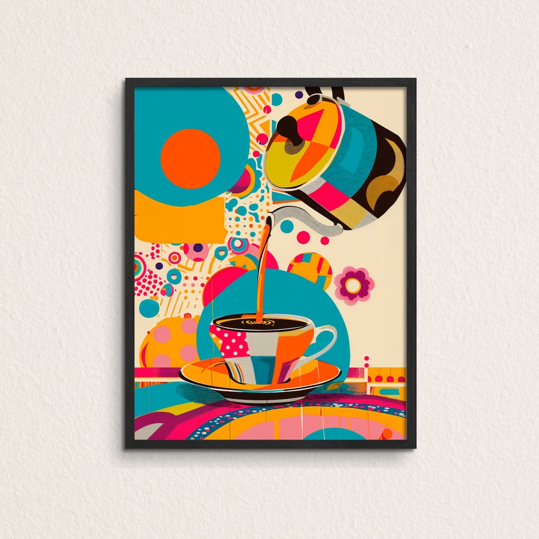 Colorful Coffee Cup Tea Cup Print Boho Wall Decor Printable Coffee Art