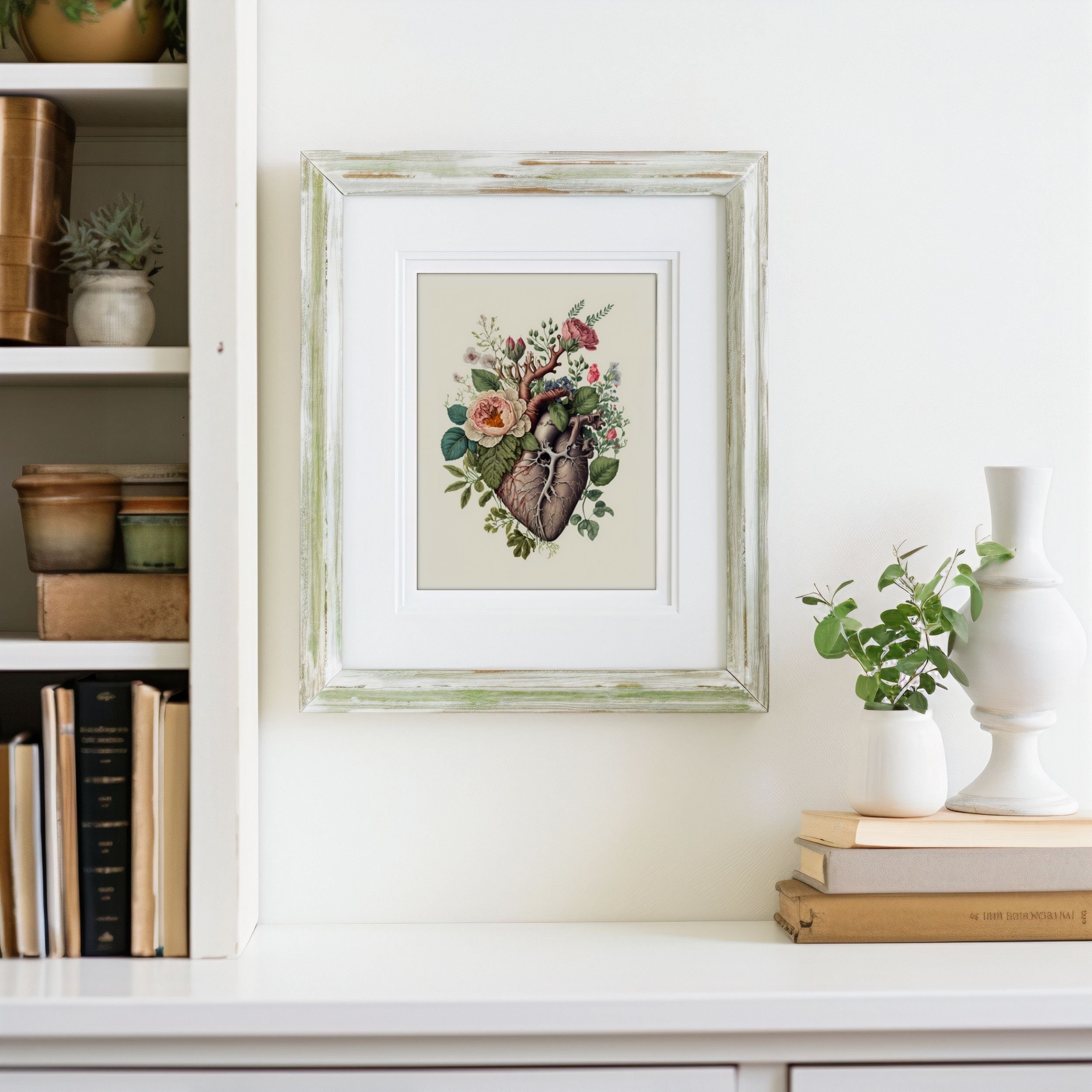 Anatomical Heart Art Illustration With Flowers Human Heart Print Floral ...