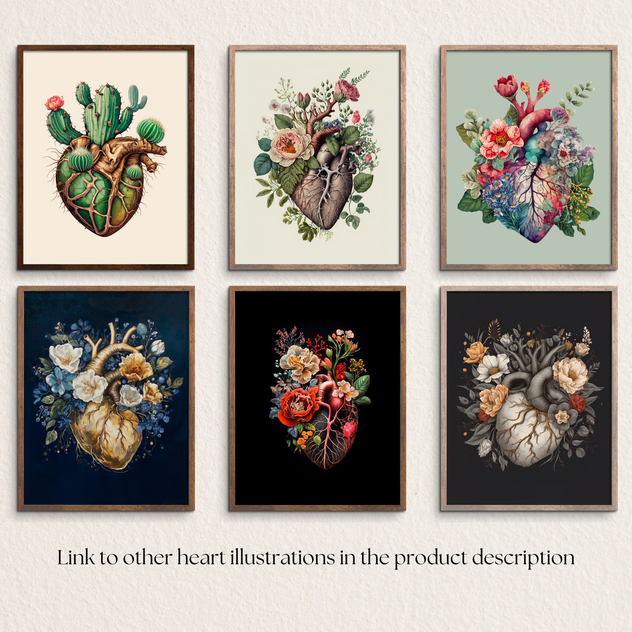 Anatomical Heart Art Illustration With Flowers Human Heart Print Floral ...