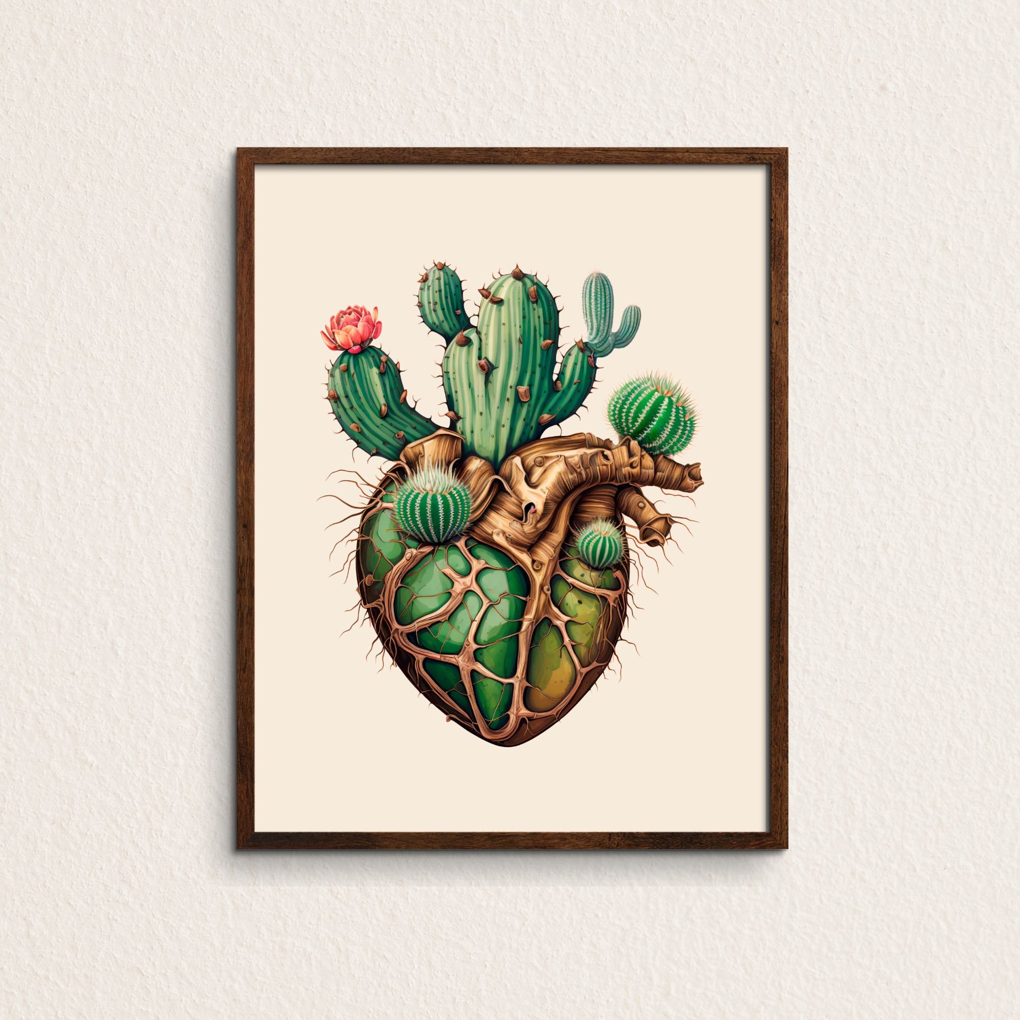 Cactus Anatomical Heart Illustration Eclectic Wall Decor Human