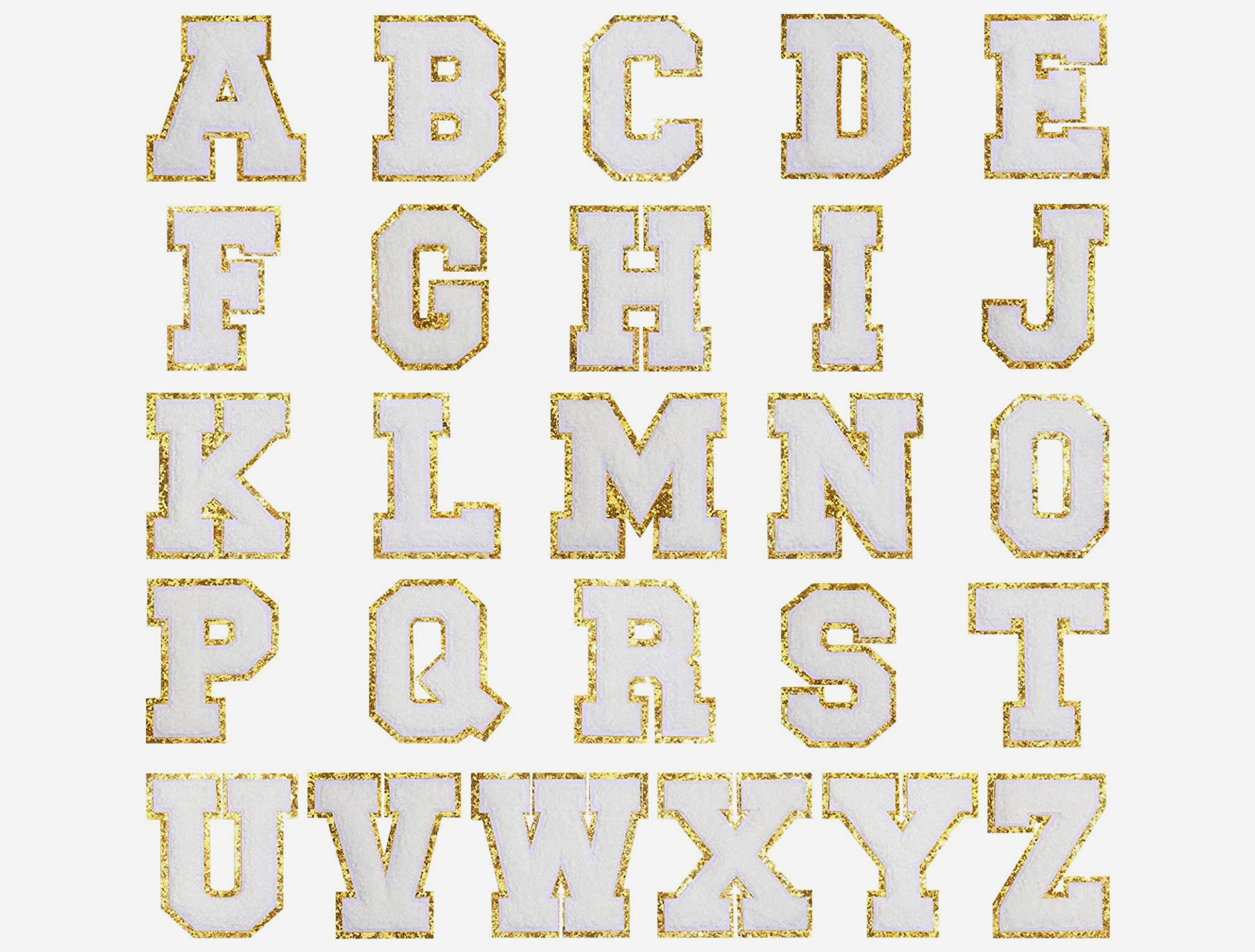 3.12 Chenille Letters Iron on Patch,chenille Letter Gold Glitter