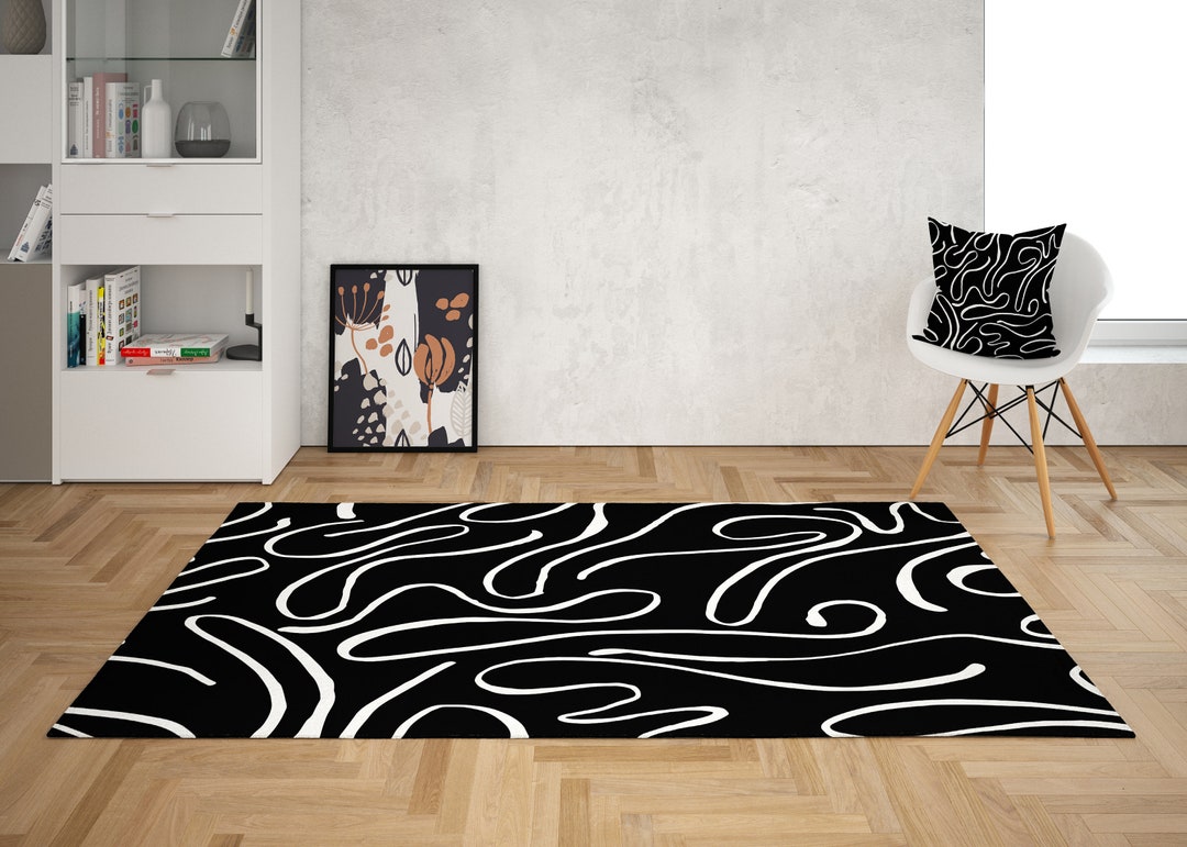 Black Area Rug Black White Outdoor Rug Modern Home Office Etsy