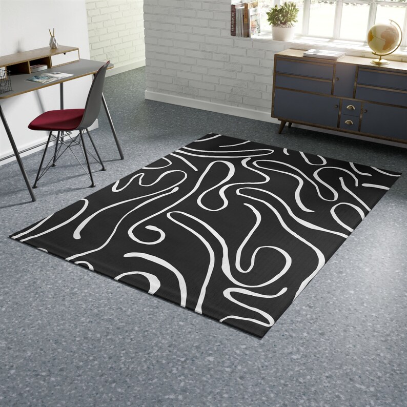 Black Area Rug Black White Outdoor Rug Modern Home Office Etsy