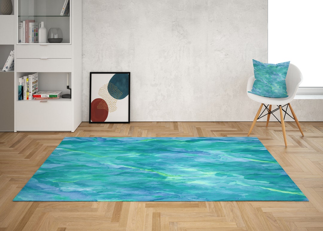 Blue and Green Abstract Area Rug Watercolor Outdoor Rug Etsy