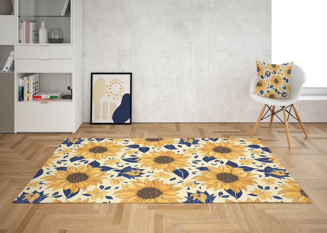 Sunflower Area Rug Boho Outdoor Rug Modern Home Office Etsy