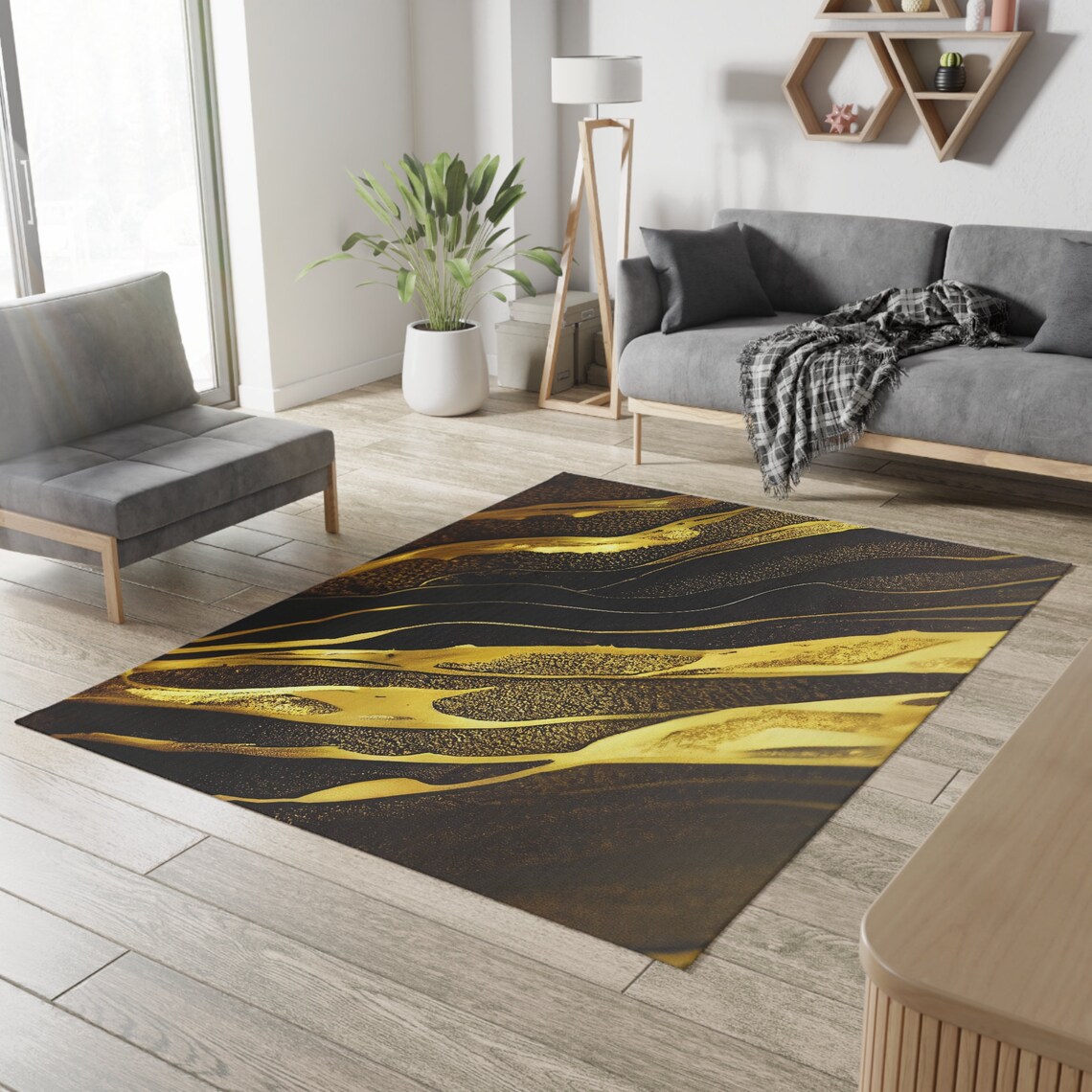 Black and Gold Abstract Area Rug Luxury Home Decor Round - Etsy