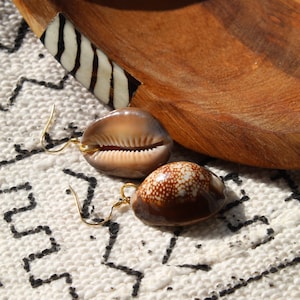 Cowrie Shell Earrings | Gold Shell Earrings | Cowrie Shell Jewellery | Boho Shell Earrings | Sea Shell Earrings | Brown Cowrie Shell