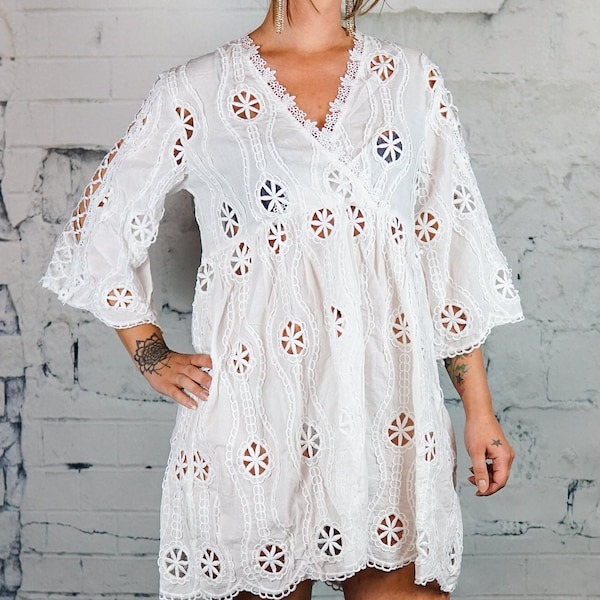 Boho Beige Kleid, Spitze Boho , Boho Sommer Kaftan, Ibiza Kleid