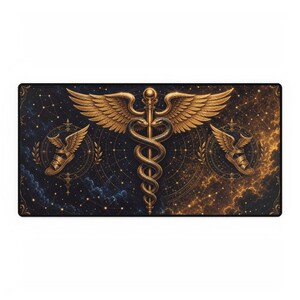 Hermes Agent skrivbordsunderlägg — 31,5×15,5 | Caduceus + Wings Brandwork