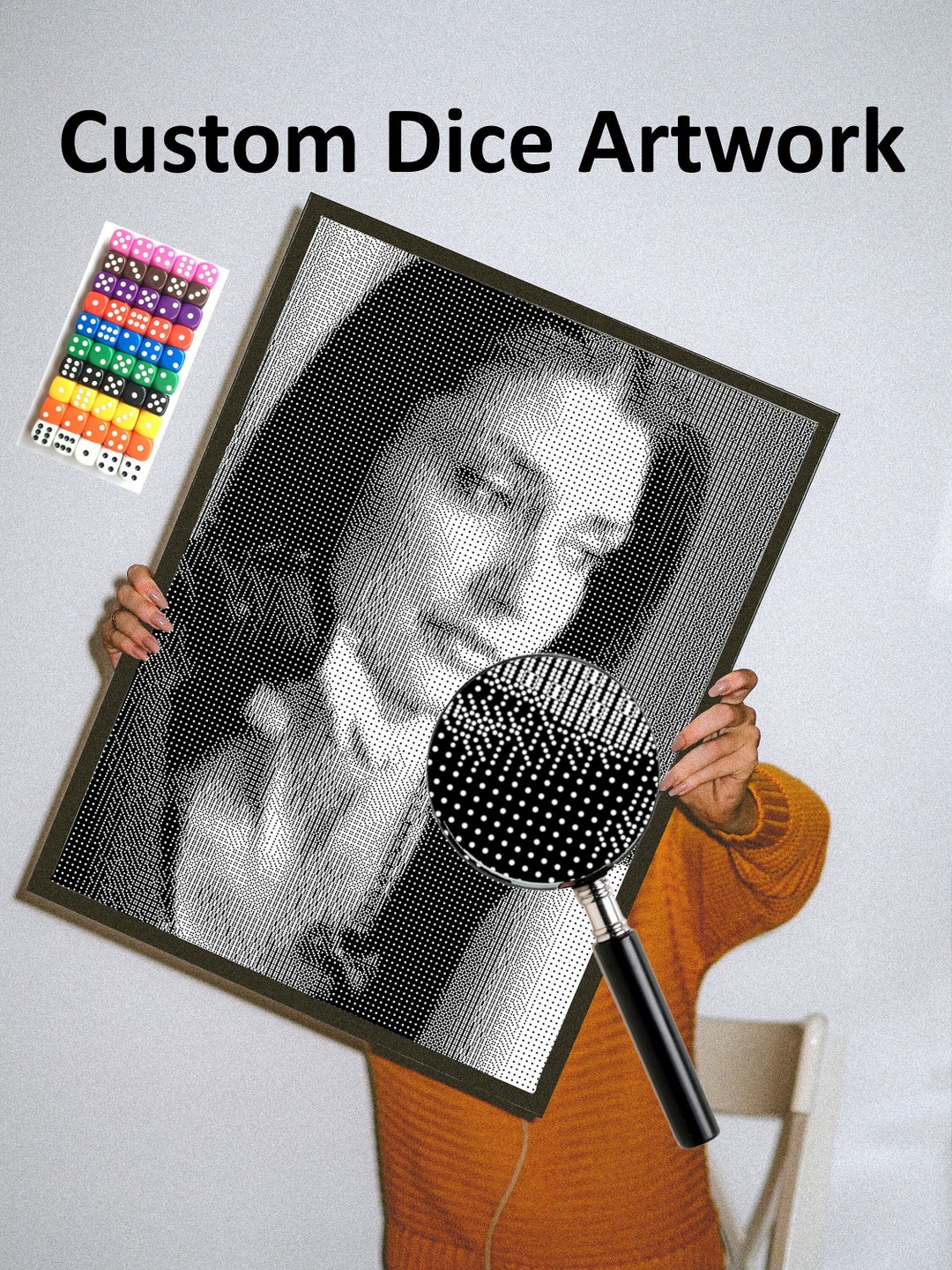 Custom Dice Art Mosaic From Photo or Drawing Personalised Wall Art