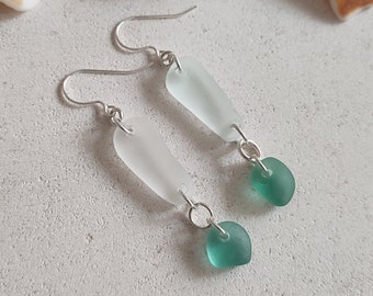 Sea glass earrings - Dangling earrings - Special glass earrings - long sea glass earrings - real sea glass - beach jewel - for her