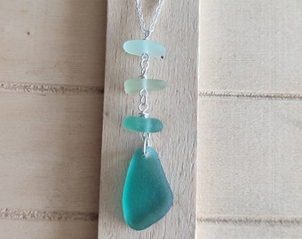 Genuine sea glass necklace - Glass pendant - Turquoise sea glass - Silver Necklace for work - Necklace for an event - Eco-friendly jewelry