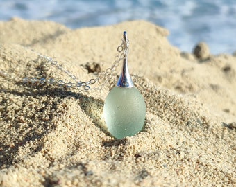 Large sea glass pendant - Sea foam sea glass - Sea glass necklace - Sea pendant - Beach necklace - Special necklace - Real sea glass - ooak