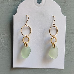 Genuine Sea Glass Dangle Earrings -  14k Gold-plated silver Glass Earrings -  Beach Glass Earrings, Sea Glass Jewelry