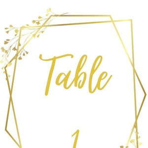Wedding Table Numbers with Gold Design, INSTANT Download, Printable Table Numbers