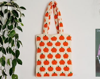 Repeating pumpkins crochet tote bag pattern