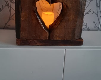 Rustic Heart LED Candle Ornament made from reclaimed pallet wood