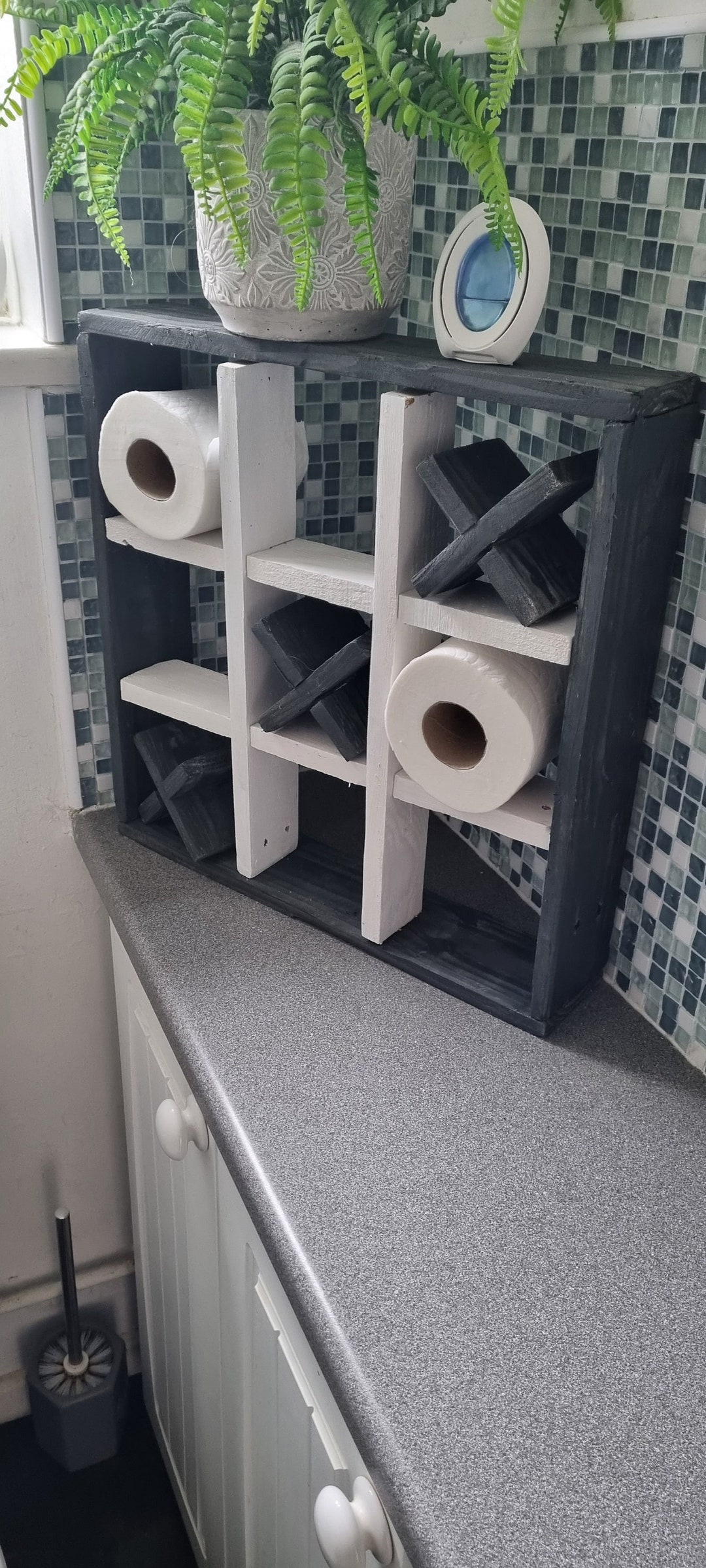 Rustic Noughts & Crosses Toilet Roll Holder/storage Made From Reclaimed Pallet Wood. Etsy