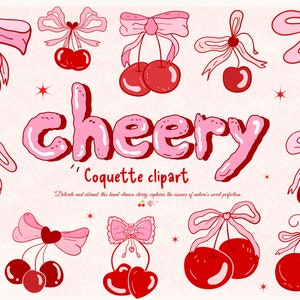 Wiśnia z kokardą Kokietka clipart, vintage Cherry png, różowy kokarda clipart, retro Cherry png, kokarda svg, Cherry PNG, retro zarys sublimacji