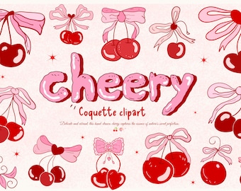 Coquette Cherry Clipart: Vintage Bow PNG, SVG (Digital Download)