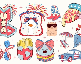 Imágenes prediseñadas geniales del 4 de julio: Estados Unidos patriótico retro (PNG/SVG)