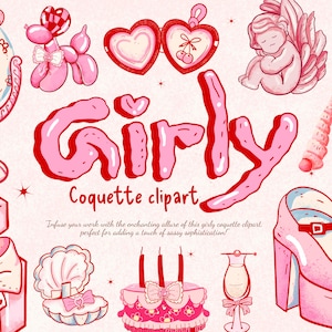 Coquette clipart, vintage cake png, roze ballon hond met strik clipart, flirt, boog png, hartcake png, sublimatie voor digitale sticker