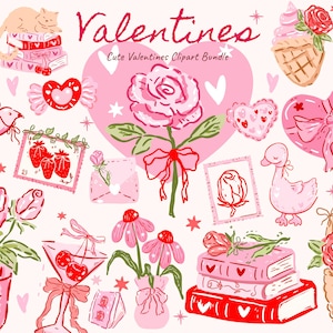 Valentines Clipart PNG SVG: Hand-Drawn Hearts, Teddy Bear (Digital Files)