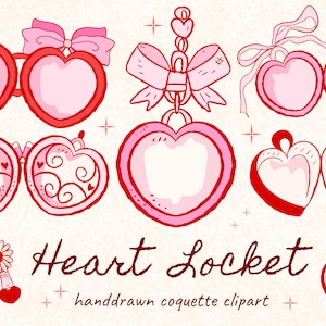 Hand Drawn Heart Locket Clipart: Coquette Valentine Icon (PNG)