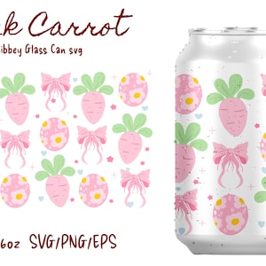 Coquette easter carrot with bow beer can glass can wrap for Libbey glass 16oz SVG file for Cricut, digital file, glass can wrap, Bow png svg
