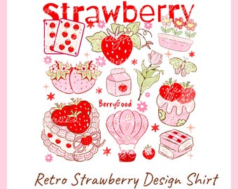 Preppy Strawberry PNG: Hand-Drawn Art with Girly Bow (Digital Download)